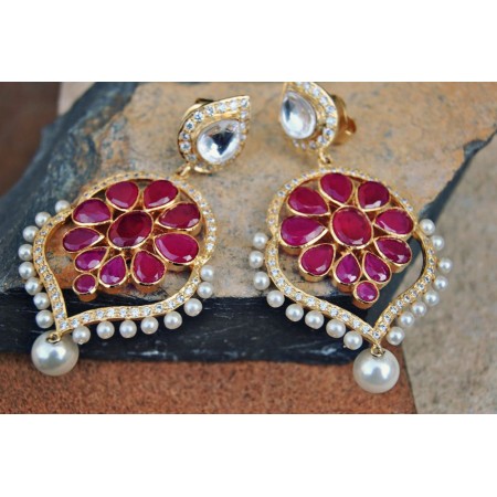 Ruby Pearl Dangler Earrings Ruby Pearl Dangler Earrings